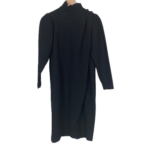 VTG 1960s Francesco de Leo Black Long Sleeve Wrap Overlap Dress Sz S** - Picture 1 of 13